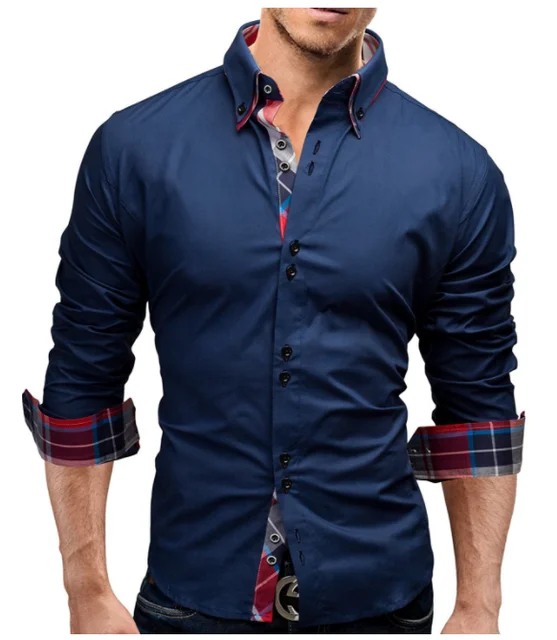 Brand 2018 Fashion Male Shirt Long Sleeves Tops Double collar business ...