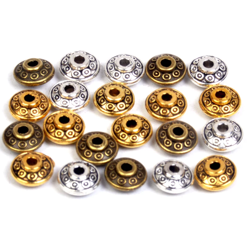 

100PCs Dia. 6mm Tibetan Metal Beads Antique Gold Silver Oval UFO Shape Loose Spacer Beads for Jewelry Making DIY Bracelet Charms