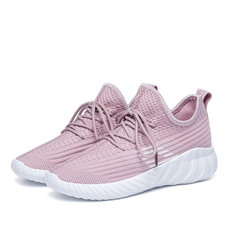 

2019 Summer Flying Weaving Pink Black Women Sneakers Ventilated Soft Off White Tenis Trainer Casual Shoes M108