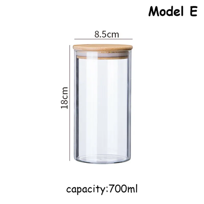 Герметичный стеклянный контейнер для хранения пищевых банок, банка для конфет, кухонная бамбуковая крышка, контейнер для еды округлой формы, сухая посуда, демонстрационный горшок, 1 шт - Цвет: Model E
