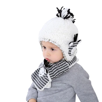 

Zebra Baby Hat Scarf Set Toddler Boys Girls Winter Earflap Beanie and Neckflap Soft Polyester Cap Lovely Patterns and Stripes