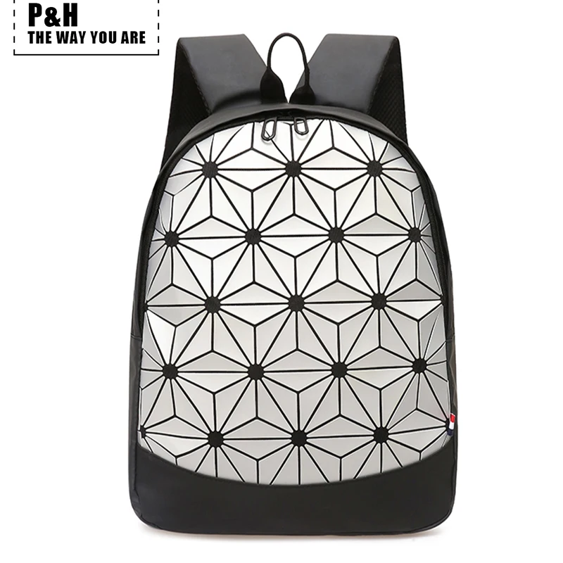 Pat& hap, новинка, Геометрический стиль, унисекс, черный, женский рюкзак, мужские, дорожные рюкзаки, 15,6 ', для ноутбука, межслойный, рюкзак, нейлоновая сумка для книг - Цвет: White