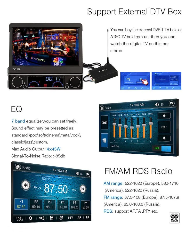 Perfect 7-inch digital Automatic touch screen 1 DIN universal Car DVD Player car radio player audio AM/FM Tuner USB/ SD Bluetooth GPS 12 Perfect 7-inch digital Automatic touch screen 1 DIN universal Car DVD Player car radio player audio AM/FM Tuner USB/ SD Bluetooth GPS 12