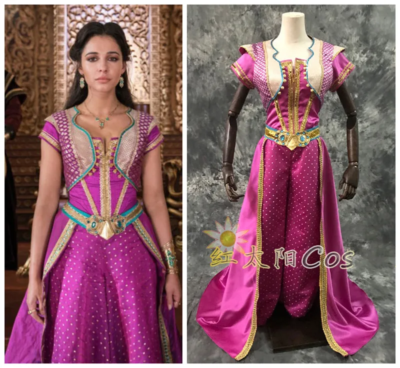 

High Quality Adult Aladdin Princess Jasmine Cosplay Costume Female Dress Halloween Women and Girls Beautiful Ball Gowns Dress