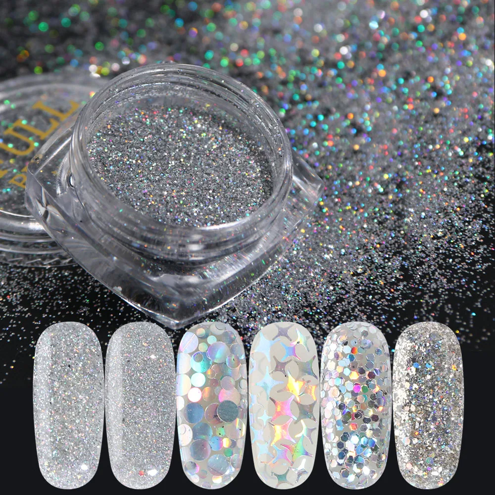 

Holographic Powder Set Laser Nail Art Glitter 3D Chrome Nails Designs Pigment Dust UV Gel Polish Manicure Decorations TR1506-12