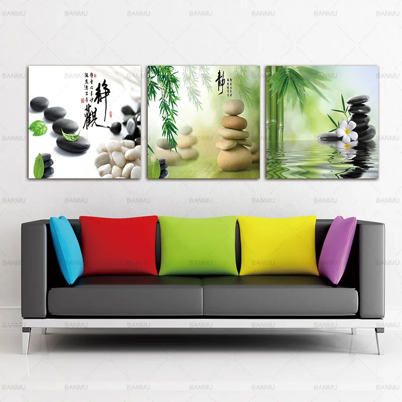 

BANMU 3 Panels Unframed Canvas Photo Prints Zen Stone Flower Bamboo Wall Art Picture Canvas Paintings Wall Paintings Home Decor
