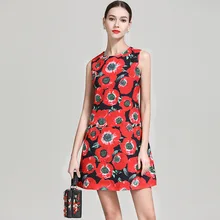 Новые модные дизайнерские подиумные платья Для женщин высокое качество красный цветок Бисер с цветочным принтом летние без рукавов различные модели