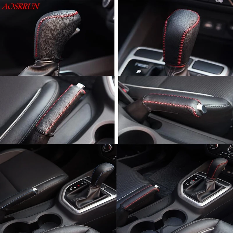 

Car styling Leather cattlehide Hand brake set Drawbars 100% New case Decoration For hyundai Creta IX25 2014-2017 Accessories