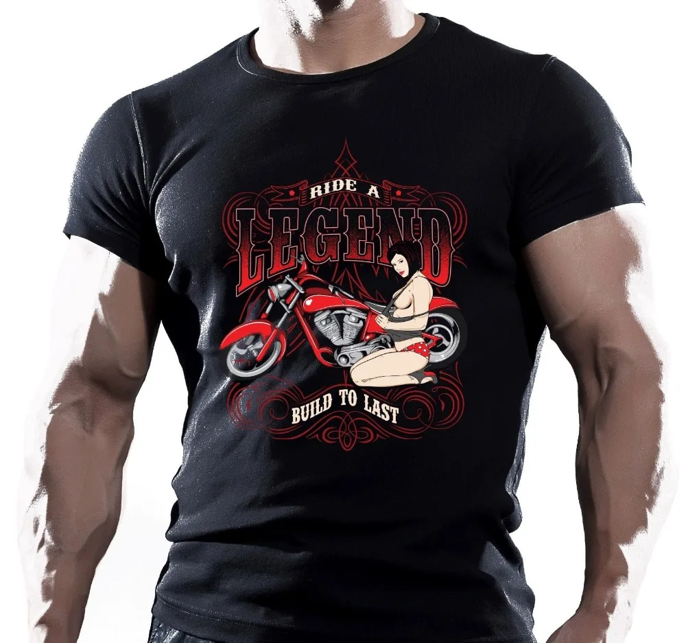 cheap Ride A Legend Built To Last Motorcycle Bike Rider Chopper T Shirt for Male Short Sleeves Cotton Classic T Shirt