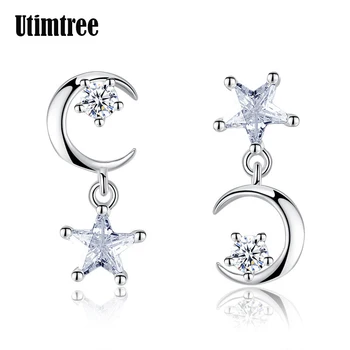 

Utimtree Trendy 925 Silver Earring Dangling Moon Star Design Cubic Zircon Drop Earring For Women Girl Party Jewelry Top Quality