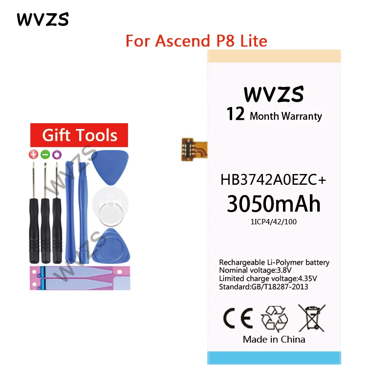 

wvzs 3050mAh Li-Polymer Battery HB3742A0EZC+ For Huawei Ascend P8 Lite Battery GR3 2016 TAG-L21 L22 L23 L01 L03 L13 ALE-L21 UL00