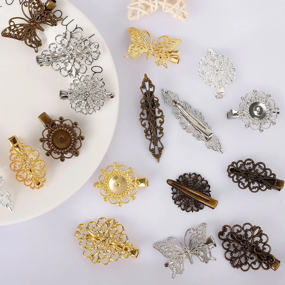 

1pc Vintage Brass Filigree Gold Silver Iron Hair Clip Components For Handmade Jewelry Making Hairband Barrette Hair Accessories