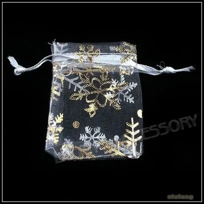 100 шт./лот 5x7 см Белый органзы сумки подарочные пакеты Золотая Снежинка шаблоны Fit Свадебные и фестиваль Вечерние 120403