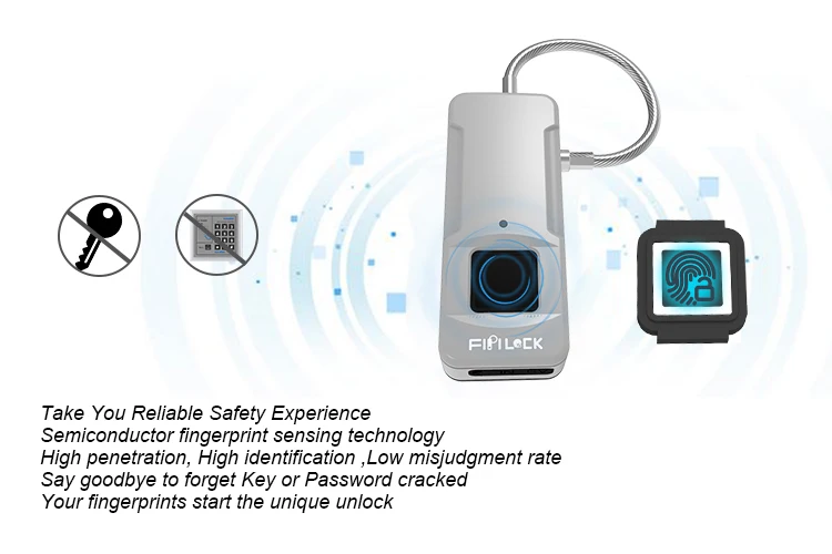 

Smart padlock hi-tech biometric recognition,multi-color optional fingerprint lock can be widely as backpack lock,luggage lock ,