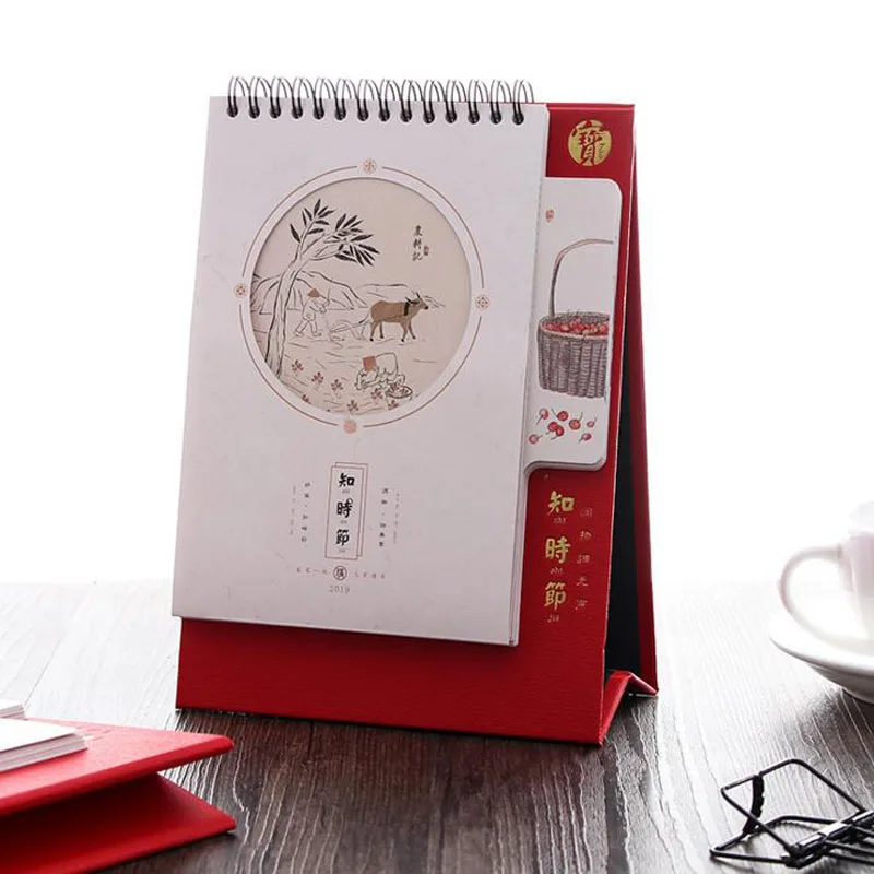

1 Pcs Hot Sale Sample 2019 Year Chinese Red Style Hanging Wall Calendar 12 monthly Calendar Tags Printing Calendar