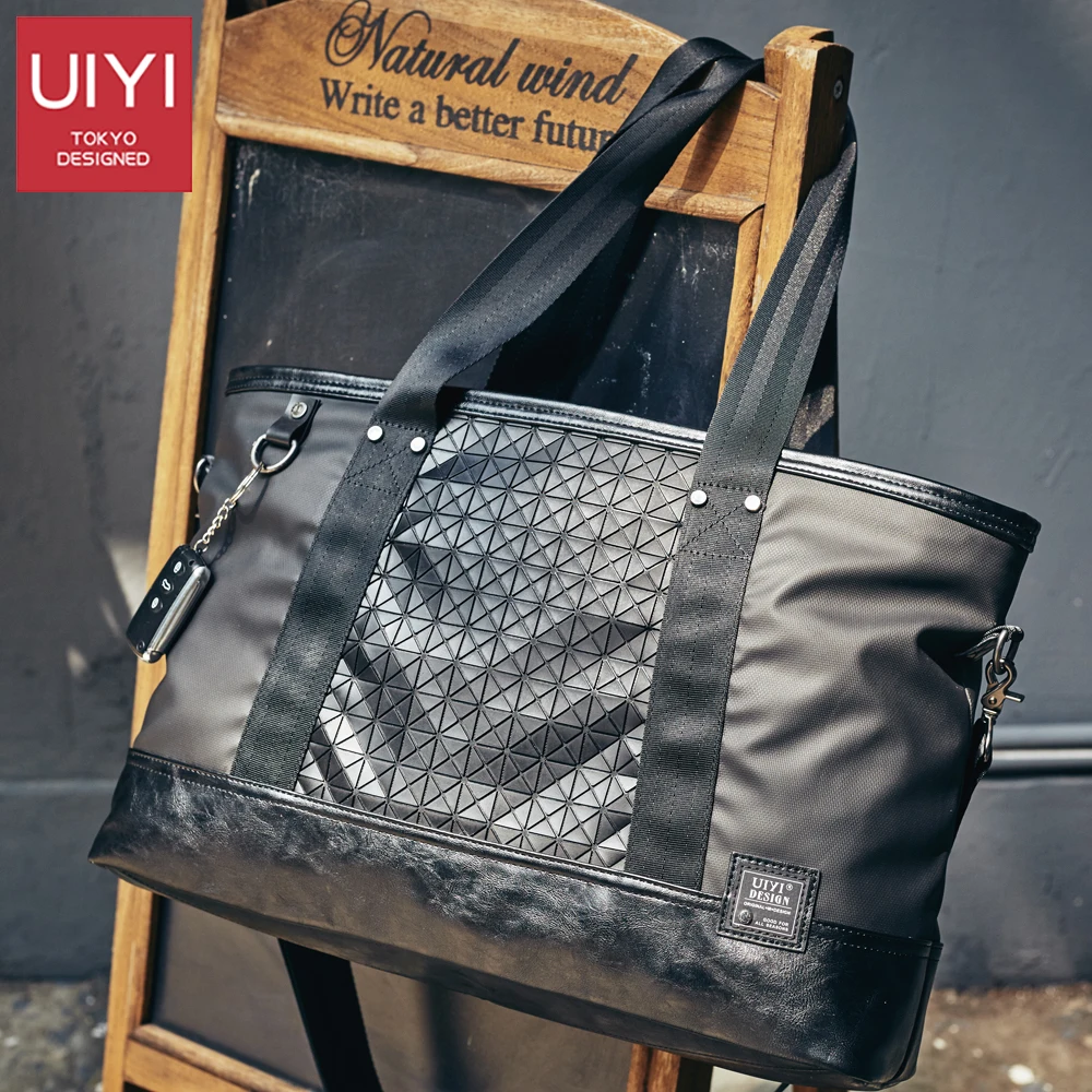 

UIYI Men's Fashion handbag PVC Geometric Stitching Totes Male Shoulder Bags for men 15 inch laptop Crossbody bag 0.7 kg #UYS7030