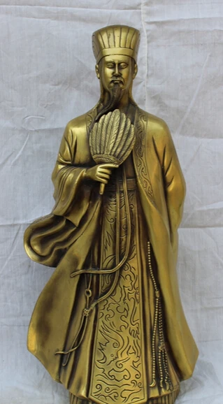 

JP S0114 20" Chinese Bronze Folk Famous Militarist Standing Zhu GeLiang KongMing Statue Discount 35%