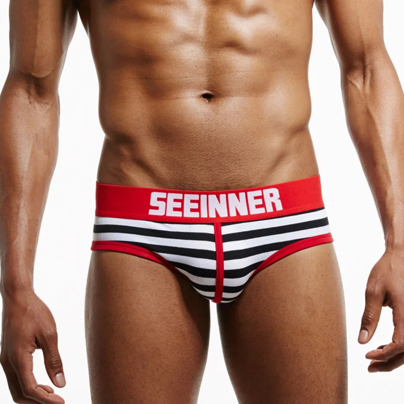 SEEINNER хлопковое Мужское нижнее белье трусы в полоску сексуальные мужские cueca masculina