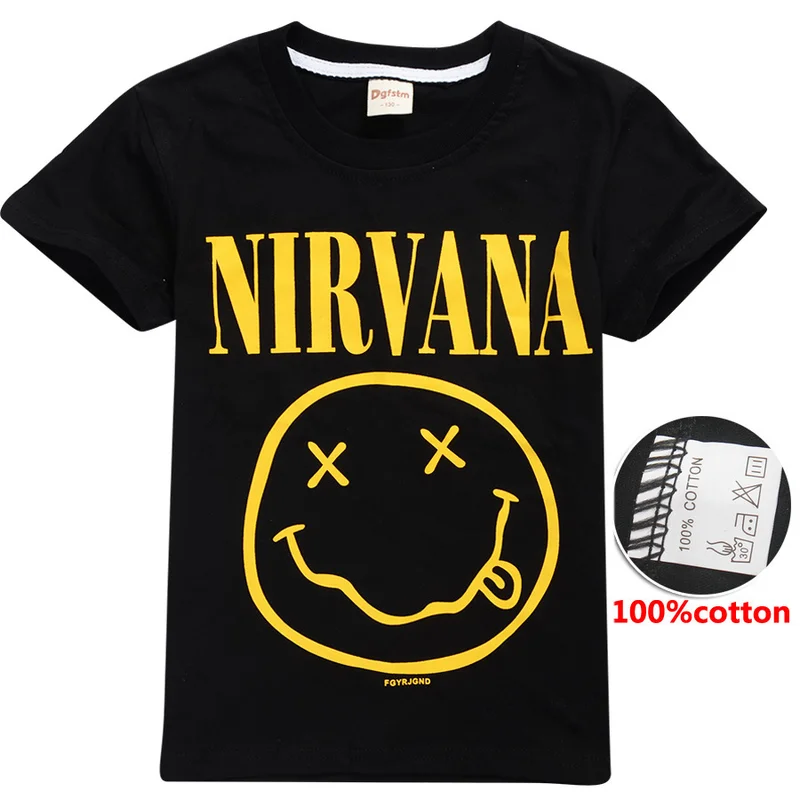 

Summer Kids Nirvana Smiley Face Top Short Sleeve T-shirt Smile Printed Cotton Tshirts Girls Clothes For Big Boys Tee costumes