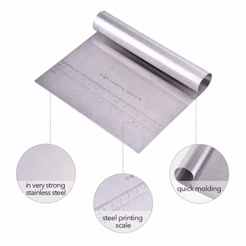 

Stainless Steel Pizza Cake Dough Scraper Cutter Baking Pastry Spatulas Fondant Cream Cutting With Measuring Guide for Cake Bread