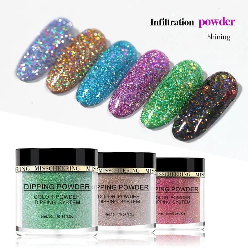 

CHUNSHU 10g Dipping Powder gel Polish Holographic Glitter Gradient Shining Chrome Pigment Flakes Sequins Multicolor Nail Art