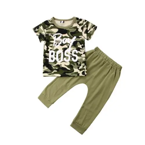 

2018 Fashion Lovely Toddler Kids Boy Girl Clothes Short Sleeve Cotton Tops Camo T-shirt Pants Outfits Set 2PCS