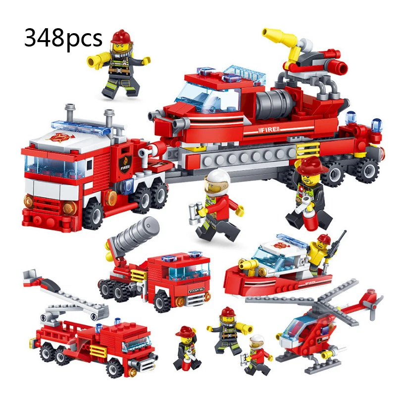 

348pcs 4 in1 City fire department Enlightenment Toys for Children series Assemble Compatible Legoeds Ladder fire truck Toys gift