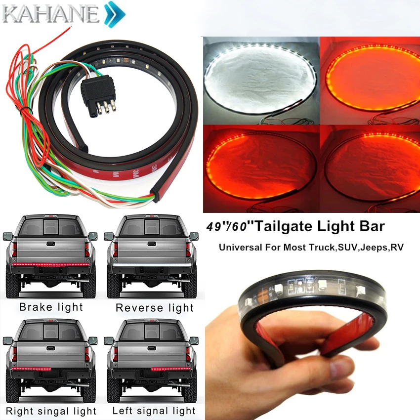 Flexible 49" 60 inch Red/White Tailgate LED Strip Light Bar Reverse