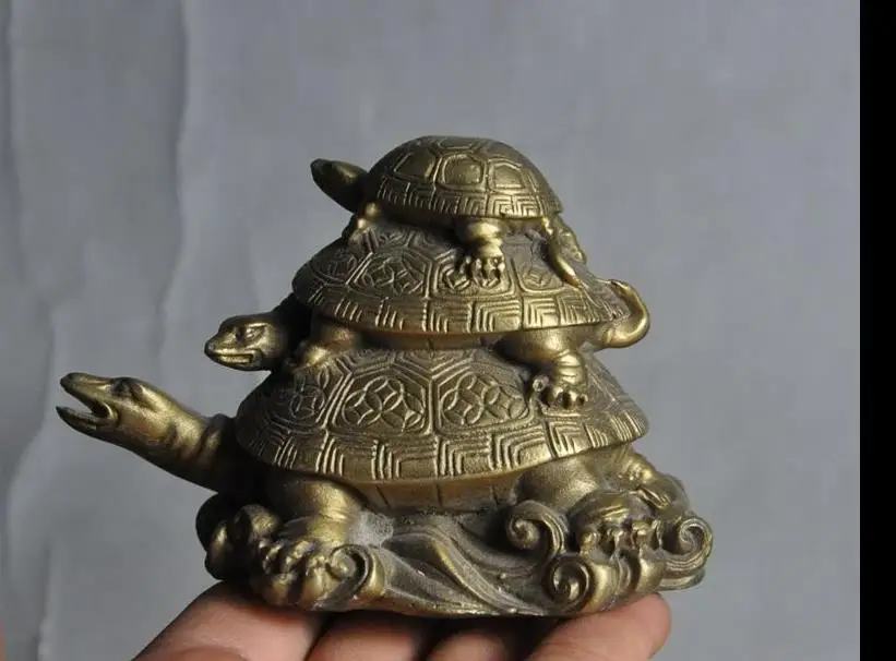 

671115615+++4" chinese china feng shui brass longevity 3 little turtle tortoise lucky statue