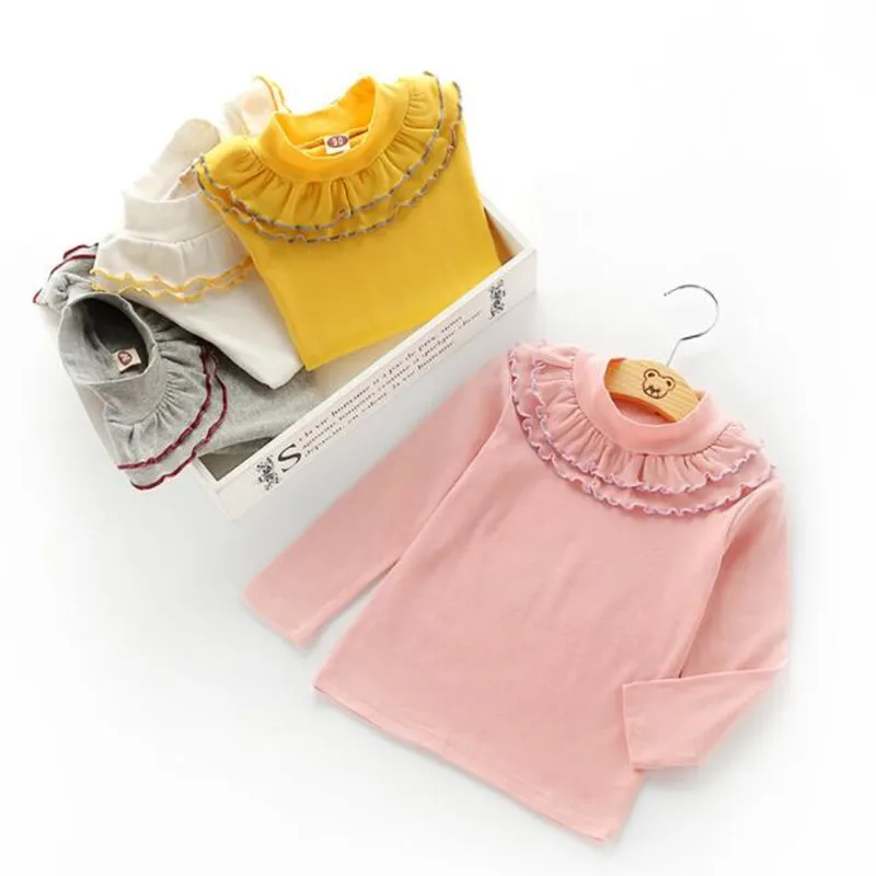 

Funfeliz Girls Sweaters Autumn Winter Children Sweater Cute Ruffle Turtleneck Sweater for Girl Cardigan Kids T-shirt Long Sleeve