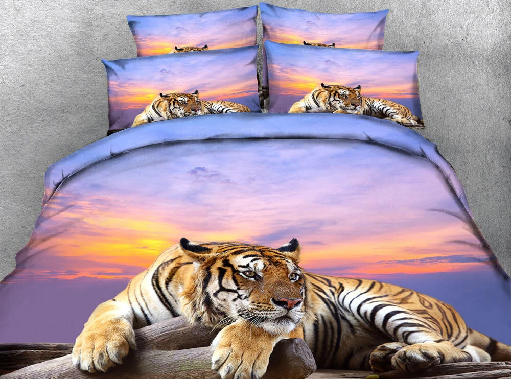 

Tiger crouching at dusk 3d effect photo bed linen can be customized photo pattern