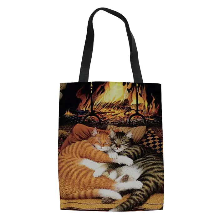 FORUDESIGNS/Женская Холщовая Сумка-тоут с масляной росписью для кошек, многоразовая сумка для покупок, сумка на одно плечо для шоппинга, Bolsas de tela - Цвет: Y4349Z22
