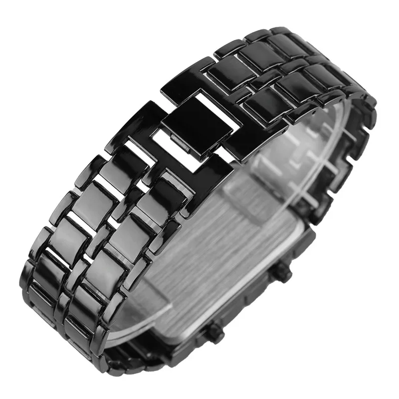 TIke Toker, уникальные черные/серебряные цифровые наручные часы Lava, деловые мужские часы, Железный Металл, синий светодиодный, полностью металлический, Самурайские подарки 10