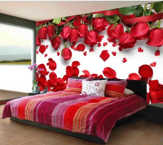 Wallpaper 3d Mural For Living Room Beautiful Romantic Love Red