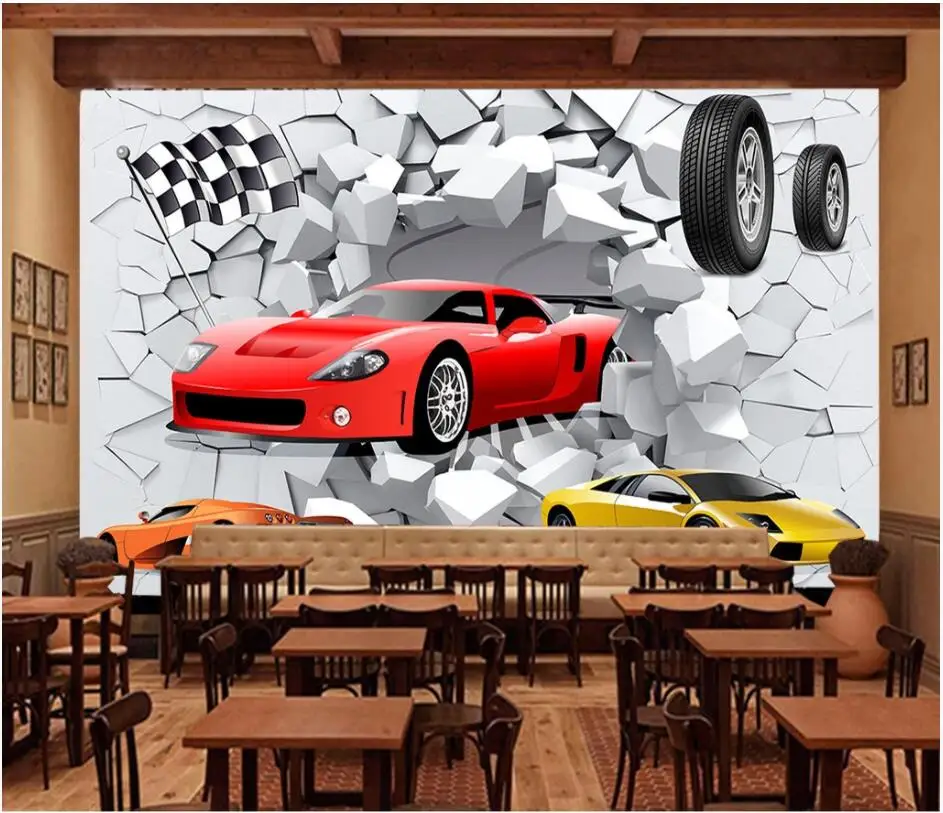 WDBH пользовательские фото 3d обои сломанные стены гонки спорт Автомобиль Автоматическое тиснение узора для украшения комнаты 3d настенные фрески обои для стен 3 d