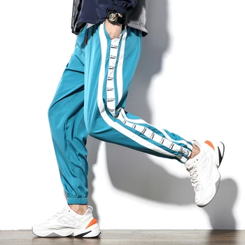 

Track Green Mens Pants Blue Ribbon Drop Crotch Trousers Hip Hop Harem Men Joggers Streetwear Broek Man Fashion Korean Style