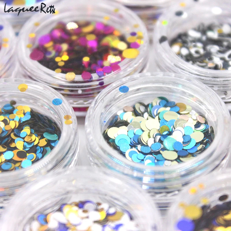 

Brand Laquee Rette 12 Colors Mixed Dot Shape for Round Thin Paillette Glitter for Nail Art Decorations Gel Polish DIY Decoration