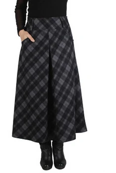 

2018 Fashion Autumn Winter Woolen Skirt Women Casual Long Skirt Female VintageHigh Waist Plaid Skirts Expansion A-Line Skirt