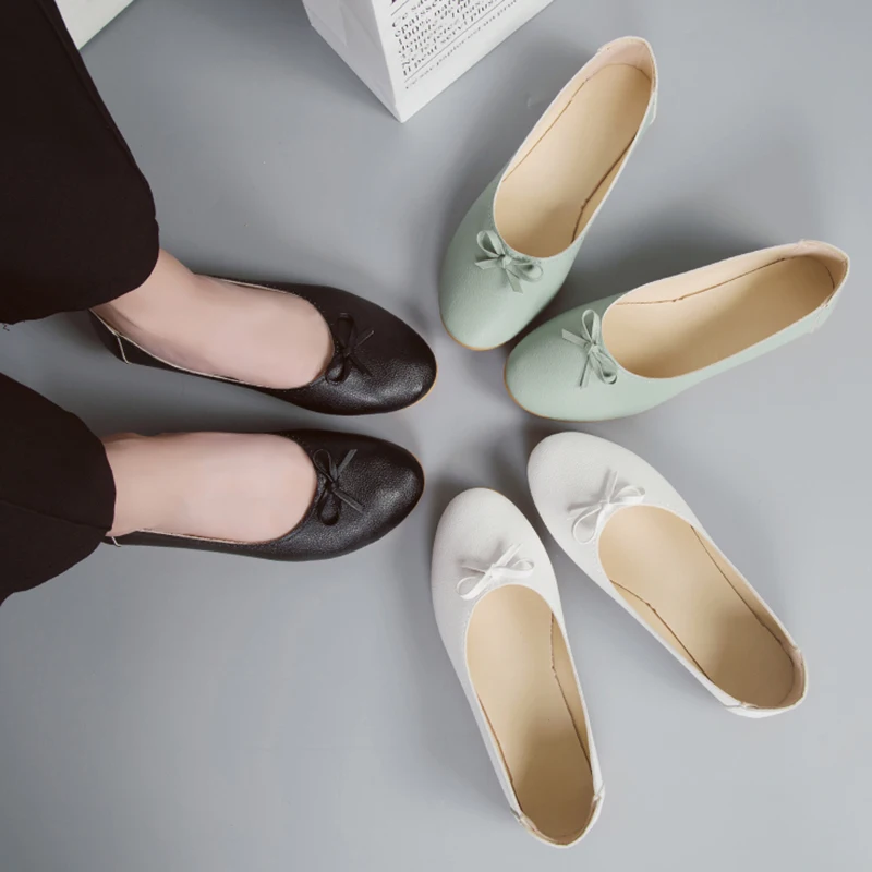 

Women Flats shoes Bow Knot Slip on Flat Shoes Comfortable Woman Black Loafers Wihte Ballet Flats Ladies Boat Shoes