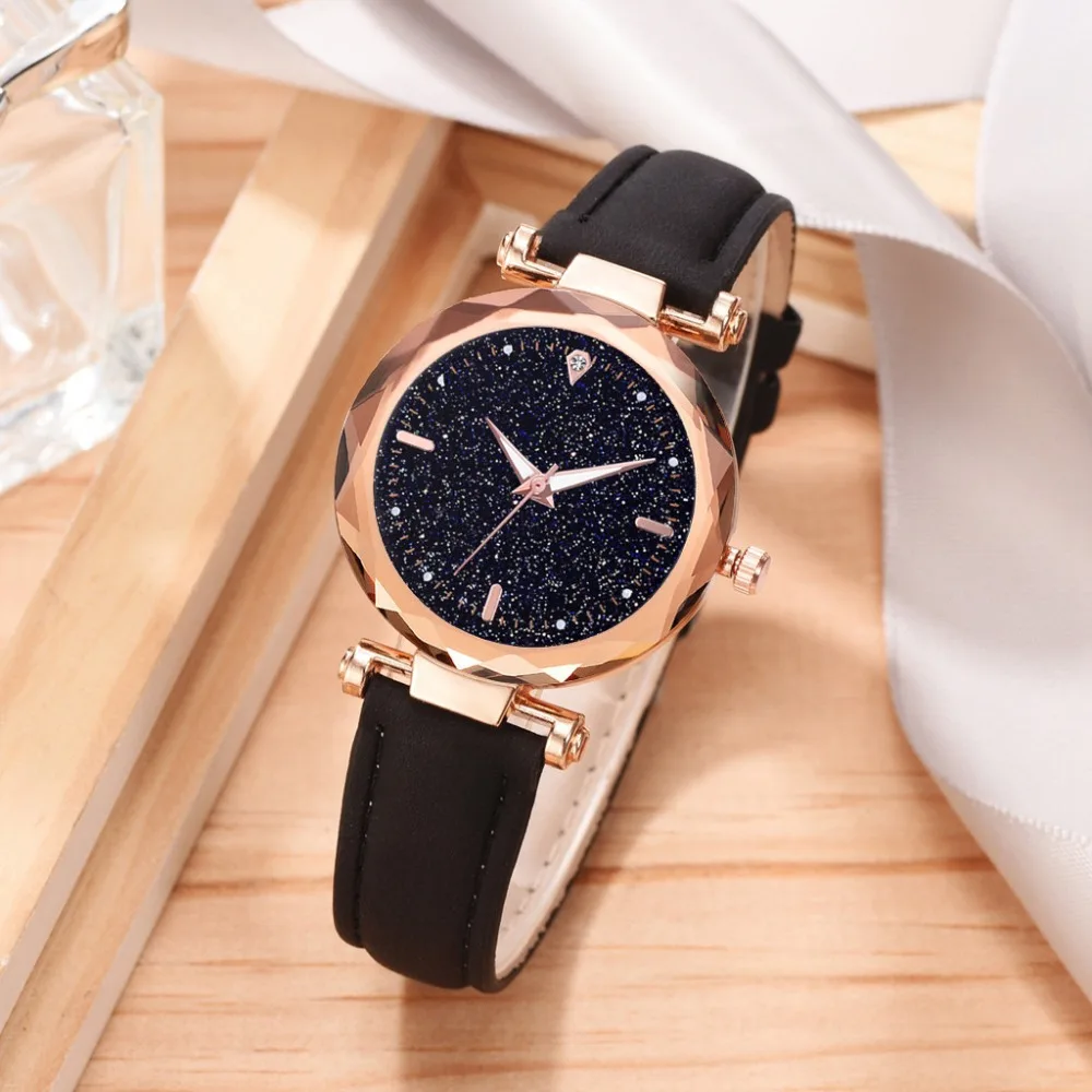 Недавно очень популярный ремешок для часов звездное небо Женские часы Простой минималистичные часы De Luxe часы женские кварцевые часы @ 50