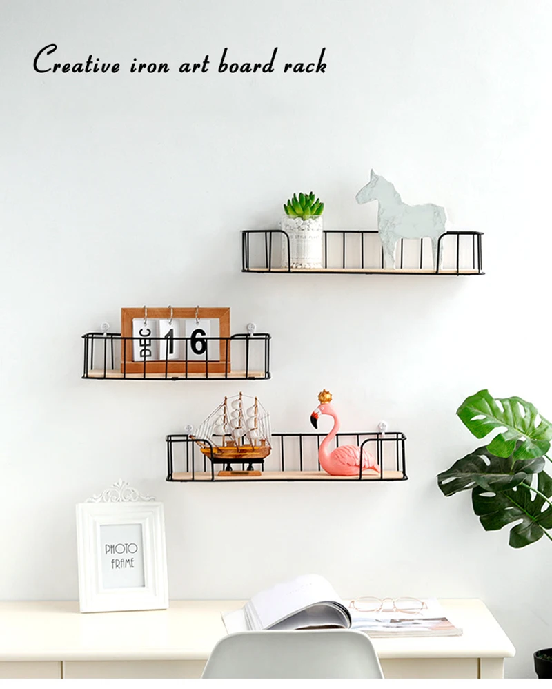 Storage Rack Metal Functional Multi-storey Wrought Iron Rack Wooden Board Storage Shelf Wrought Iron Shelf for Kitchen Bathroom