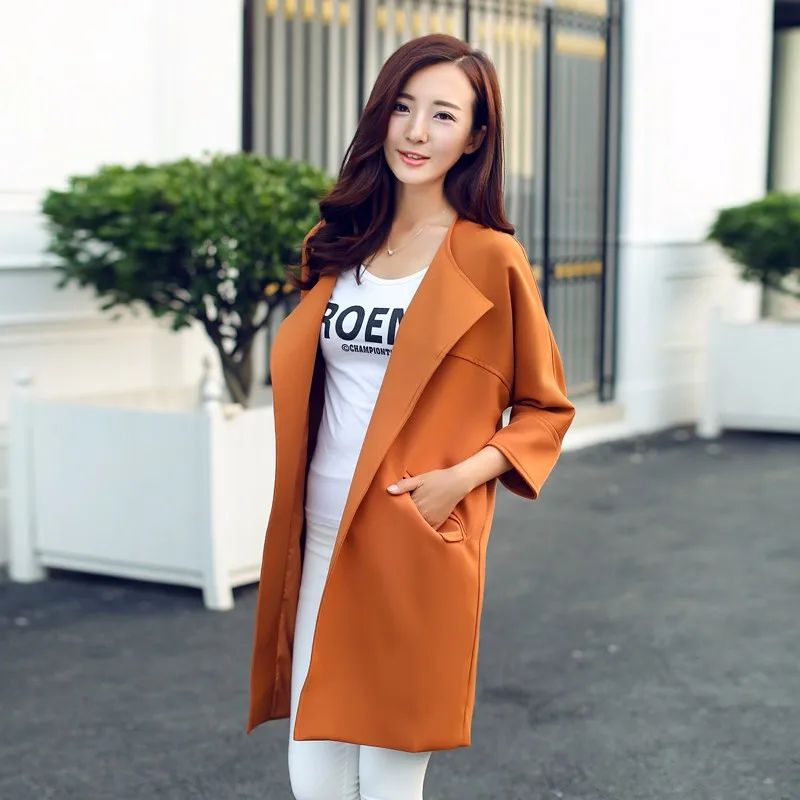2016-Women-Spring-Coat-New-Fashion-Female-O-Neck-Three-Quarter-Sleeve-Women-Trench-Coat-Spring (1)