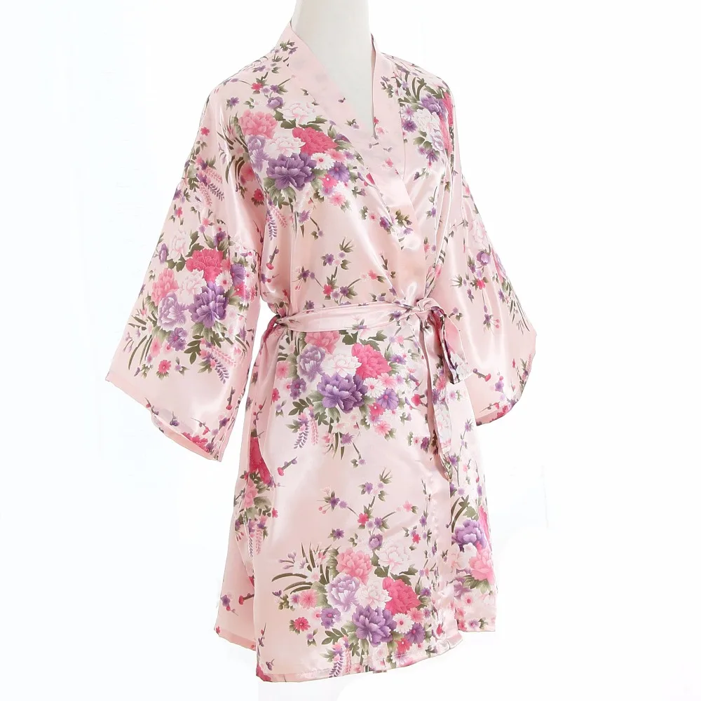 Большие размеры, модное женское летнее кимоно, Короткий Ночной халат, Розовое женское свадебное платье невесты, ночная рубашка
