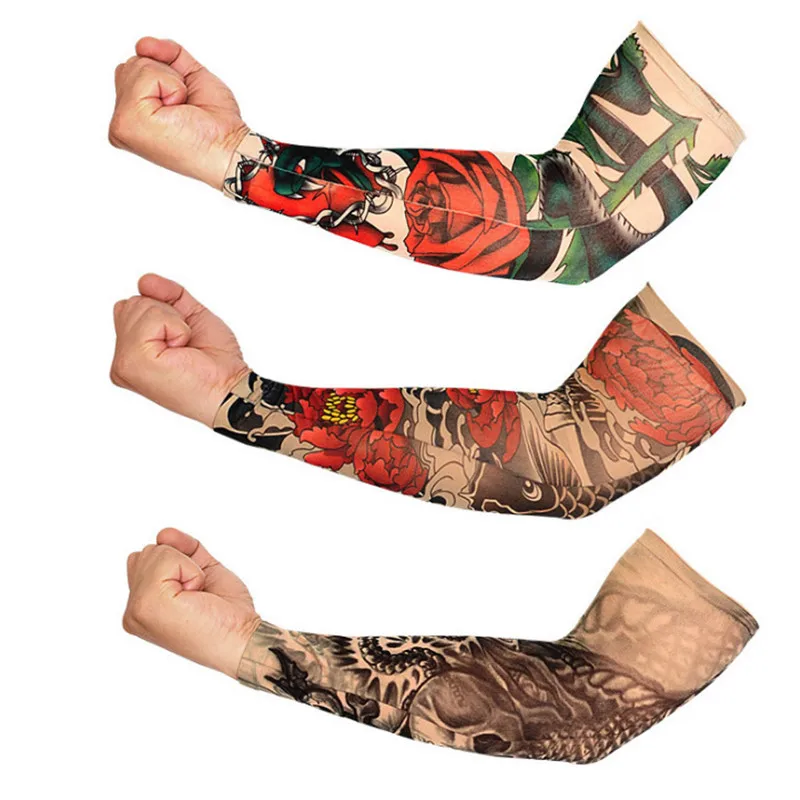 

Cycling Sleeve Sports Tattoo UV Block Cool Arm Sleeves Armwarmer Cover Sun Protection Skull Bike Bicycle Arm Warmer