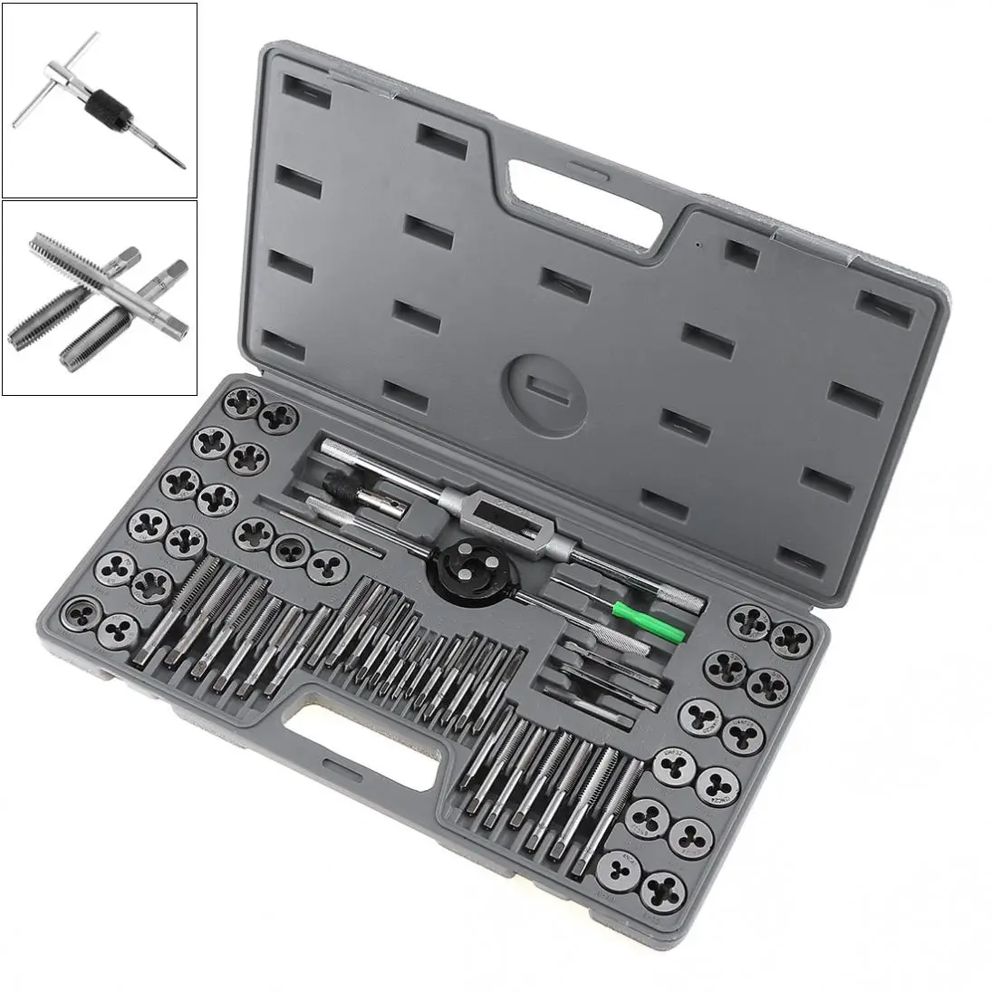 

60pcs Alloy Steel Metric and British Screw Tap & Die Thread Cutting Tapping Hand Tool Kit for Machine Hand Use