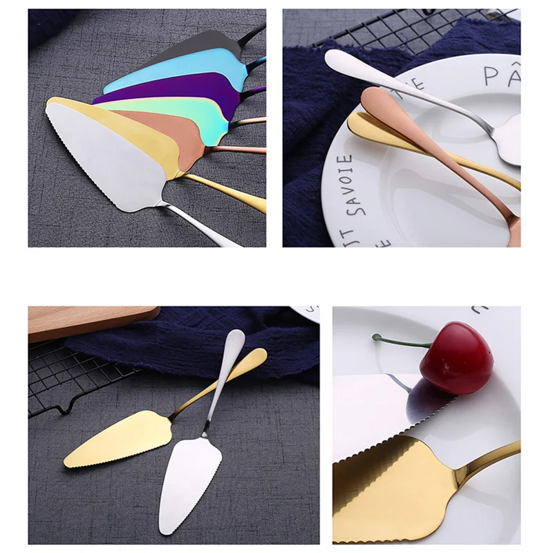 Stainless Steel Pizza Shovel 7 Colors Serrated Edge Cake Server Blade Cutter Cheese Dessert Cutlery Bakeware Cake Spatula