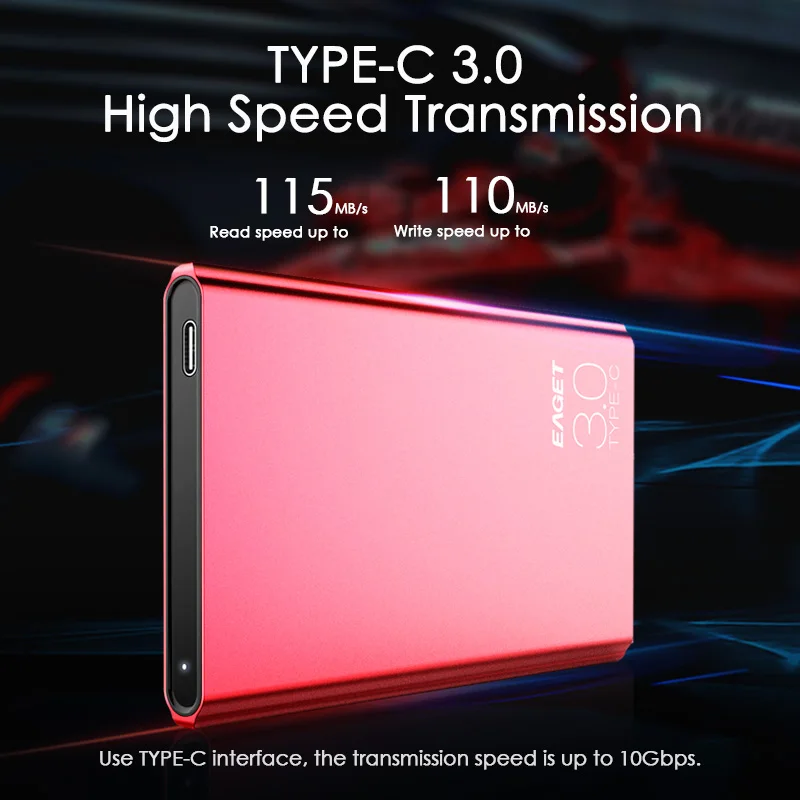 EAGET External Hard Drives 2TB 1TB HDD 2.5 inch High Speed Type C 3.0 Hard Disk Ultra-thin USB C Mobile HDD for Laptops Desktop