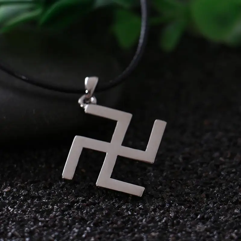 2016 Silver Buddhism Peace Symbol Swastika Necklace with Leather Rope