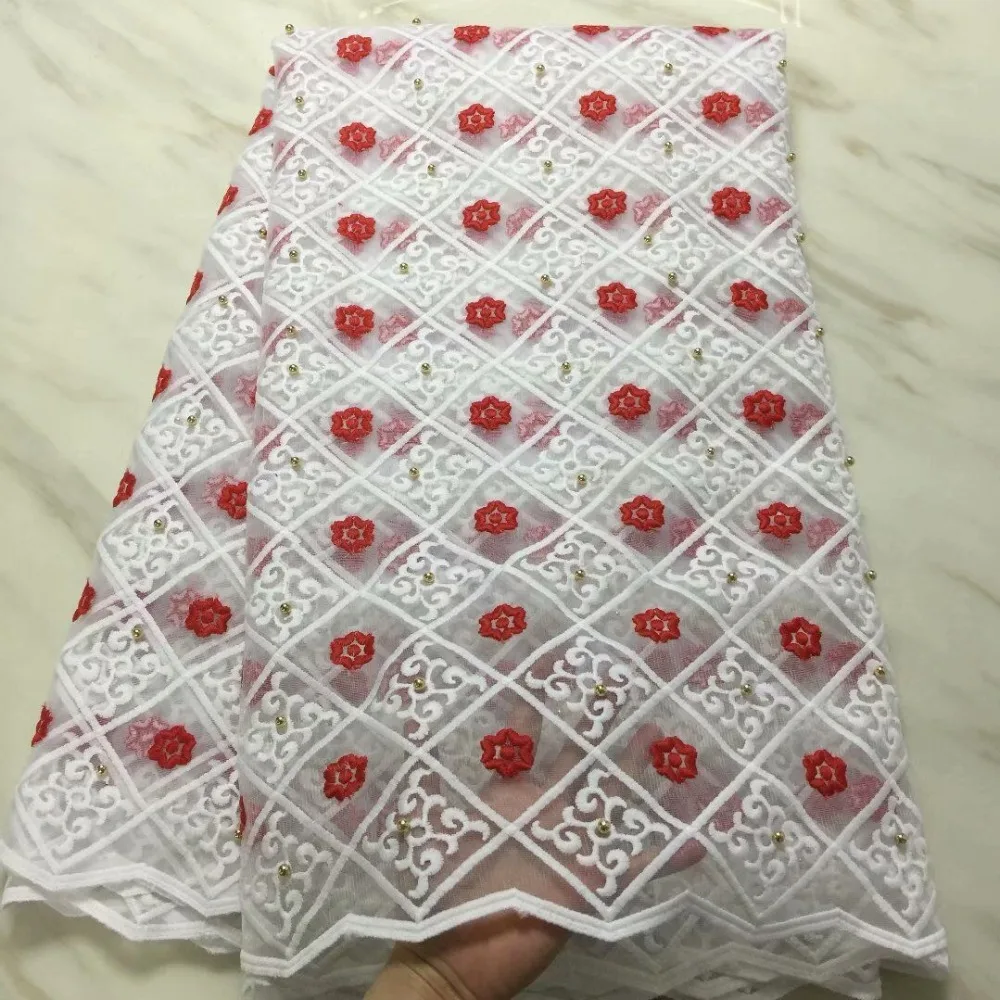 

Beautifical african lace fabric with beads french tulle lace fabric red african french lace fabric high quality 5 yards