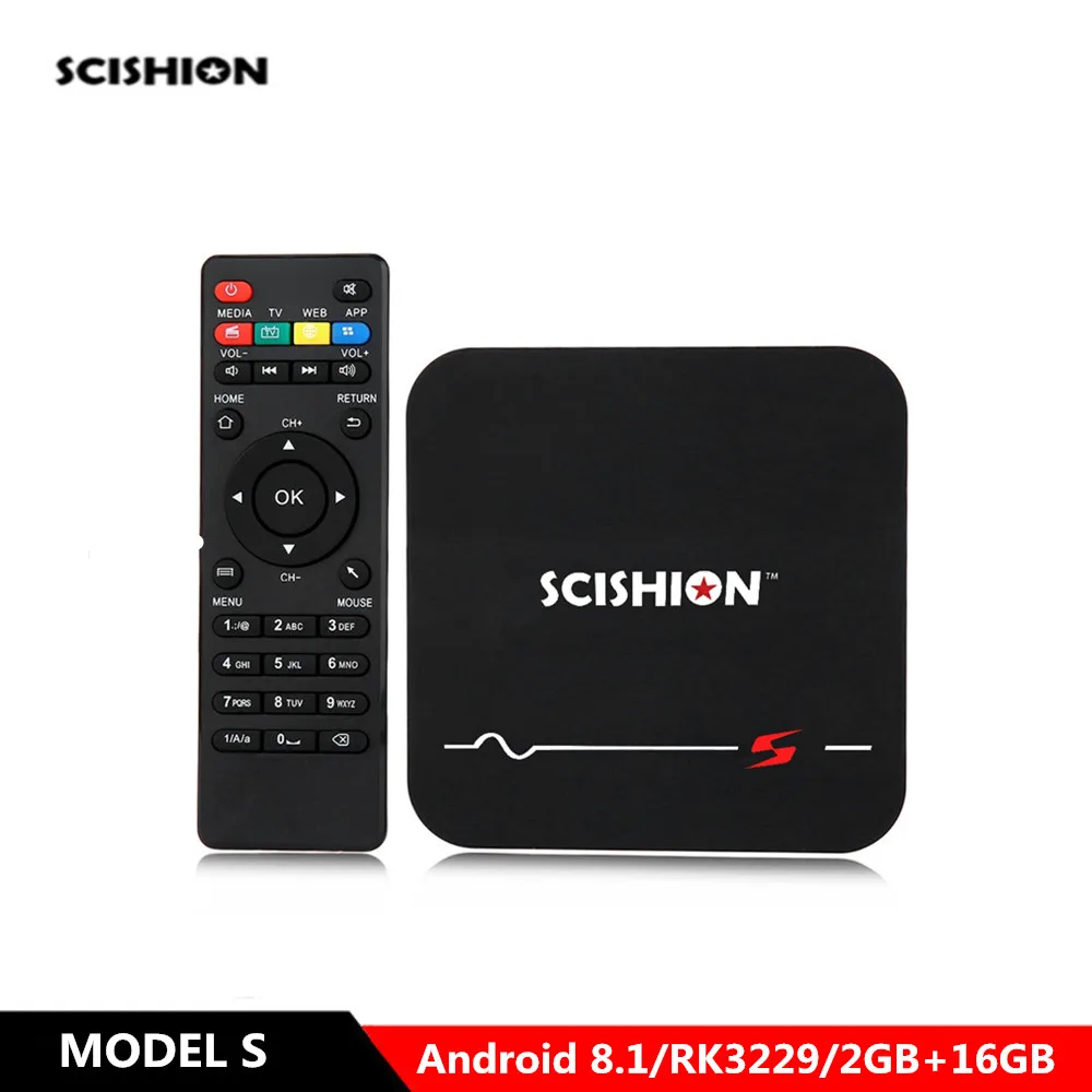 

SCISHION MODEL S Android 8.1 4k Smart TV Box RK3229 Quad Core 2G RAM 16GB ROM Media Player 2.4GHz WiFi 100Mbps Set top Box